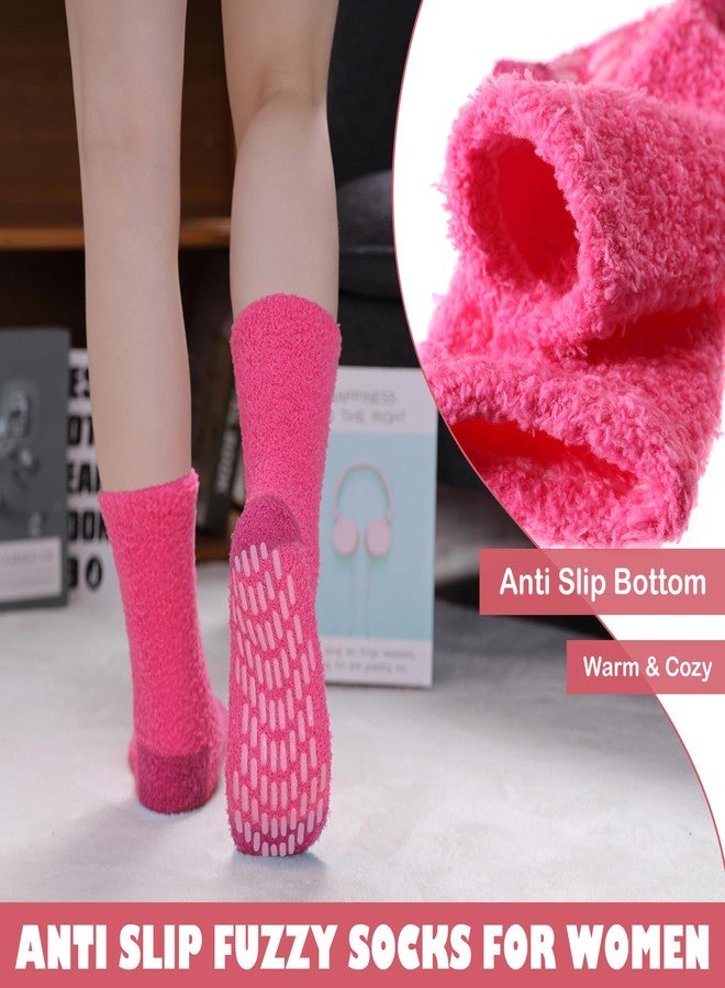LINEMIN Non Slip Hospital Socks with Grips for Women Cozy Winter Soft Fluffy Grip Slipper Socks (5 Pairs Mix Green) - Image 5